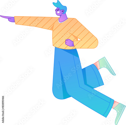 Vector flat gradient illustration of a character flying and hovering.
