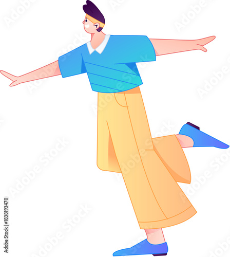 Vector flat gradient illustration of a character flying and hovering.
