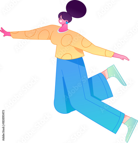 Vector flat gradient illustration of a character flying and hovering.

