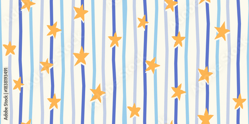 Hand-drawn star and stripe pattern in blue and yellow tones