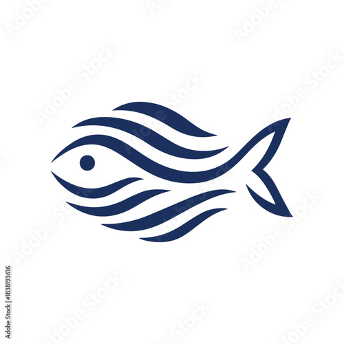Abstract Fish Silhouette Icon with Wavy Line Design on White Background