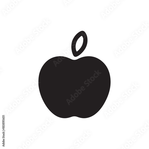  Minimal Apple Silhouette Icon with Leaf on White Background
