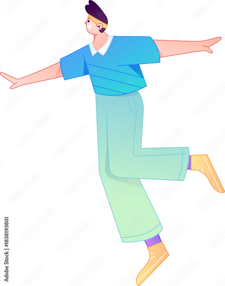 Fotografie Vector flat gradient illustration of a character flying and hovering