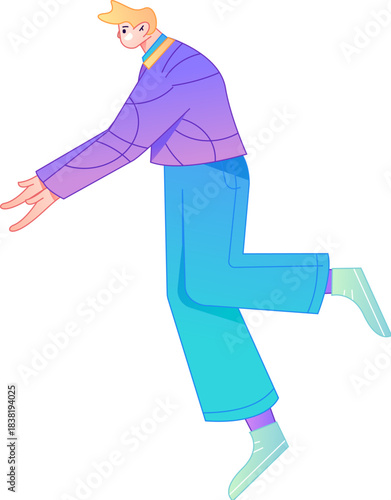Vector flat gradient illustration of a character flying and hovering.

