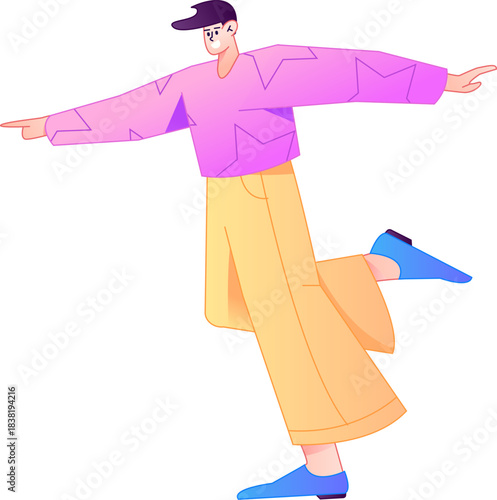 Vector flat gradient illustration of a character flying and hovering.
