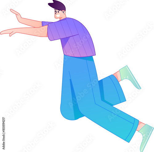 Vector flat gradient illustration of a character flying and hovering.
