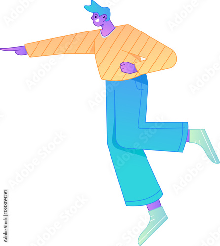 Vector flat gradient illustration of a character flying and hovering.
