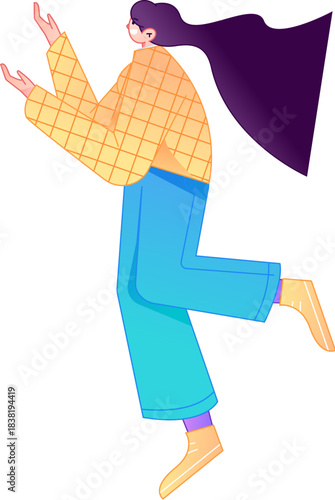 Vector flat gradient illustration of a character flying and hovering.
