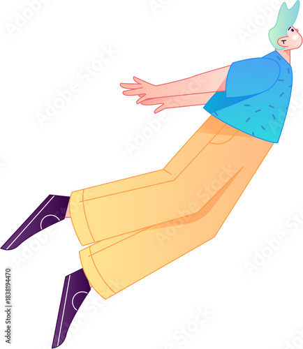 Vector flat gradient illustration of a character flying and hovering.
