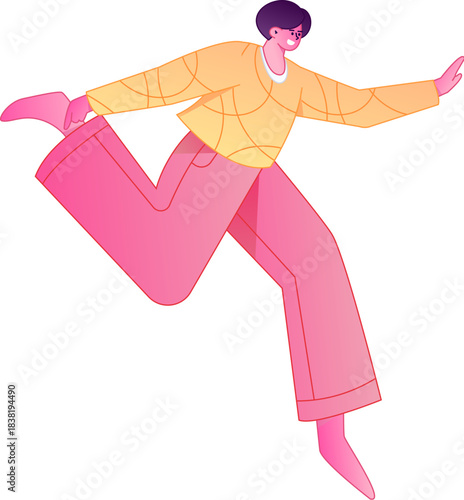 Vector flat gradient illustration of a character flying and hovering.
