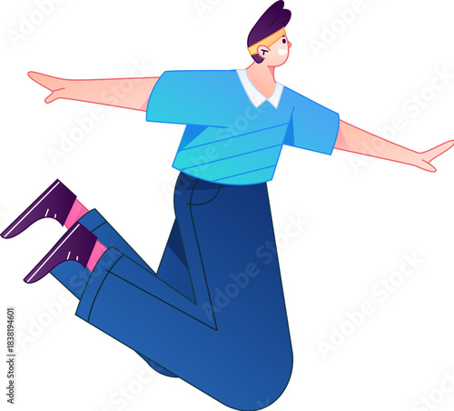 Vector flat gradient illustration of a character flying and hovering.
