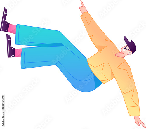 Vector flat gradient illustration of a character flying and hovering.

