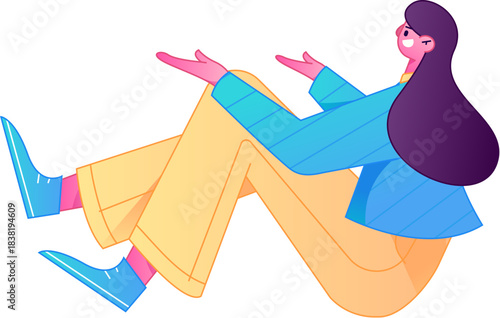 Vector flat gradient illustration of a character flying and hovering.
