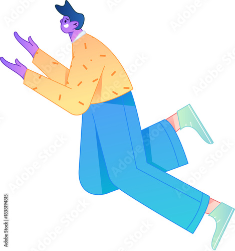 Vector flat gradient illustration of a character flying and hovering.
