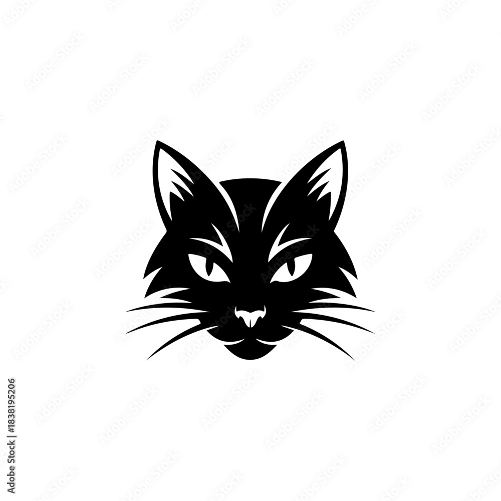 Fototapeta premium A sleek, bold black and white vector logo featuring the intense, focused face of a cat or lynx, suitable for a mascot, brand identity, or wildlife theme.
