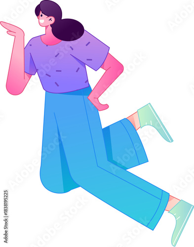 Vector flat gradient illustration of a character flying and hovering.
