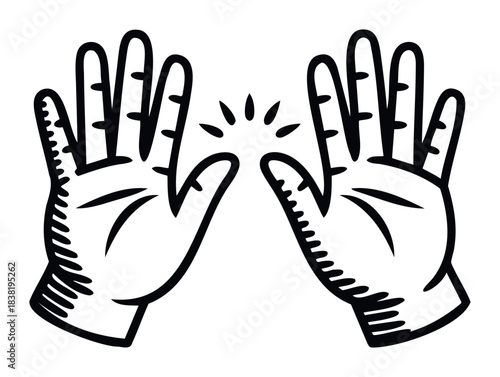 Simple black and white graphic of two hands giving a high five to celebrate success or agreement, perfect for conveying connection and achievement in various projects.