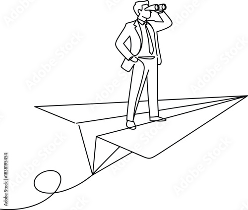 Cartoon vector illustration of a businessman in a suit with a laptop and an upward arrow, representing a successful business concept for office manager or worker