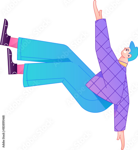 Vector flat gradient illustration of a character flying and hovering.
