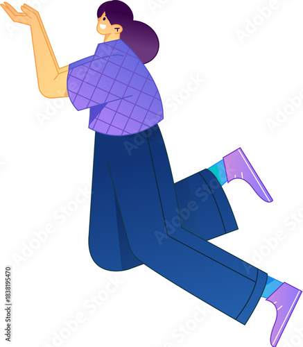 Vector flat gradient illustration of a character flying and hovering.
