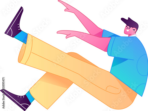 Vector flat gradient illustration of a character flying and hovering.
