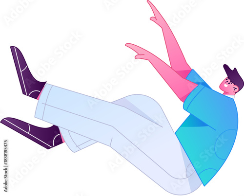 Vector flat gradient illustration of a character flying and hovering.
