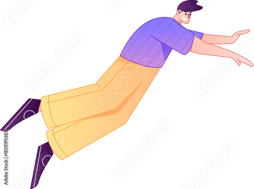 Vector flat gradient illustration of a character flying and hovering.

