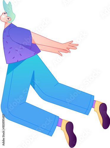 Vector flat gradient illustration of a character flying and hovering.

