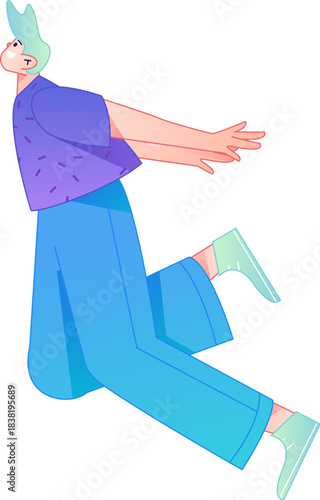 Vector flat gradient illustration of a character flying and hovering.

