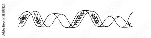 Wavy line graphic with leaves and flower accents, perfect for organic themes and nature inspired branding and digital media use.