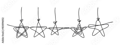 Hand drawn tangled star string lights with knots, perfect for holiday decorations, festive celebrations, and creative visual projects