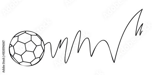 Soccer ball in motion with abstract waveform representing energy or movement, perfect for sports concepts and dynamic visual representation.