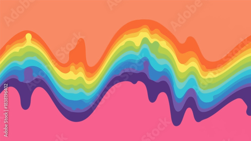 Fluid Spectrum: A Vibrant Gradient of Melting Rainbow Colors Against a Peach Pink Canvas