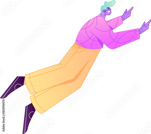 Vector flat gradient illustration of a character flying and hovering.
