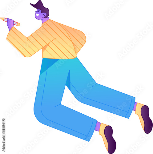 Vector flat gradient illustration of a character flying and hovering.
