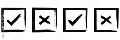Brush stroke approved symbols. checkmark sign vector illustration, hand drawn tick sign collection.
