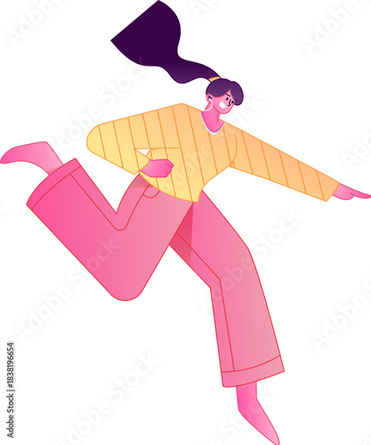 Vector flat gradient illustration of a character flying and hovering.
