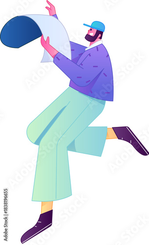 Vector flat gradient illustration of a character flying and hovering.
