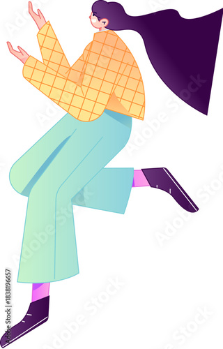 Vector flat gradient illustration of a character flying and hovering.
