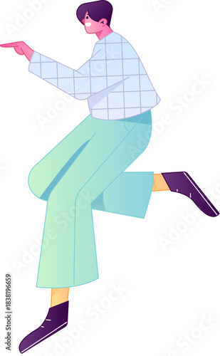 Vector flat gradient illustration of a character flying and hovering.
