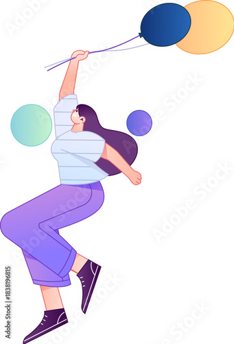 Vector flat gradient illustration of a character flying and hovering.
