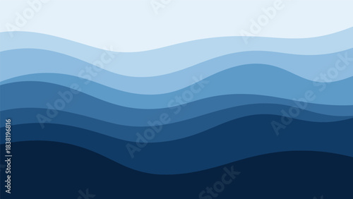 Harmonious gradient of blue hues in undulating layers evoking ocean waves or wind