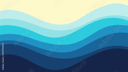 Gradient blue vector art waves flow from deep to light shades of oceanic tranquility