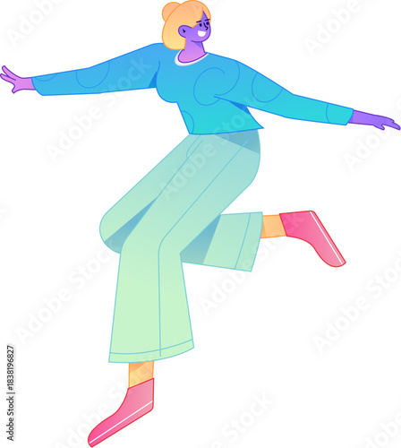 Vector flat gradient illustration of a character flying and hovering.
