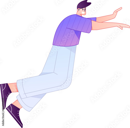 Vector flat gradient illustration of a character flying and hovering.
