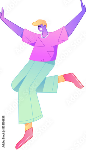 Vector flat gradient illustration of a character flying and hovering.
