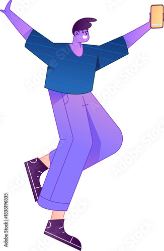 Vector flat gradient illustration of a character flying and hovering.
