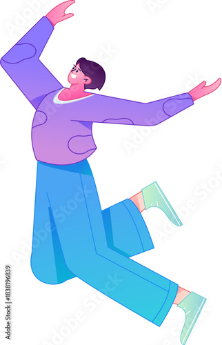 Vector flat gradient illustration of a character flying and hovering.
