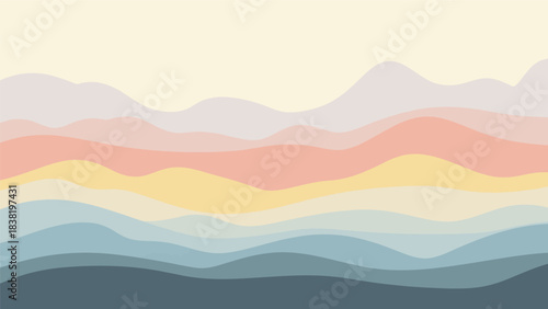 Abstract pastel wave layers in muted colors, creating a serene and soothing aesthetic landscape