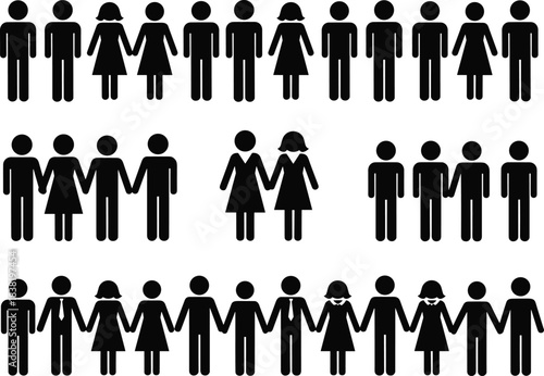 Diverse crowd of unified people holding hands representing community social networking population teamwork and demographic statistics illustration, demonstrating large group diversity 